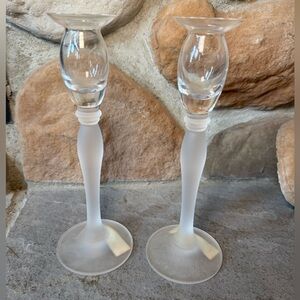 2 Candlestick holders by Mikasa in the Ballet Frost pattern T9955 Crystal